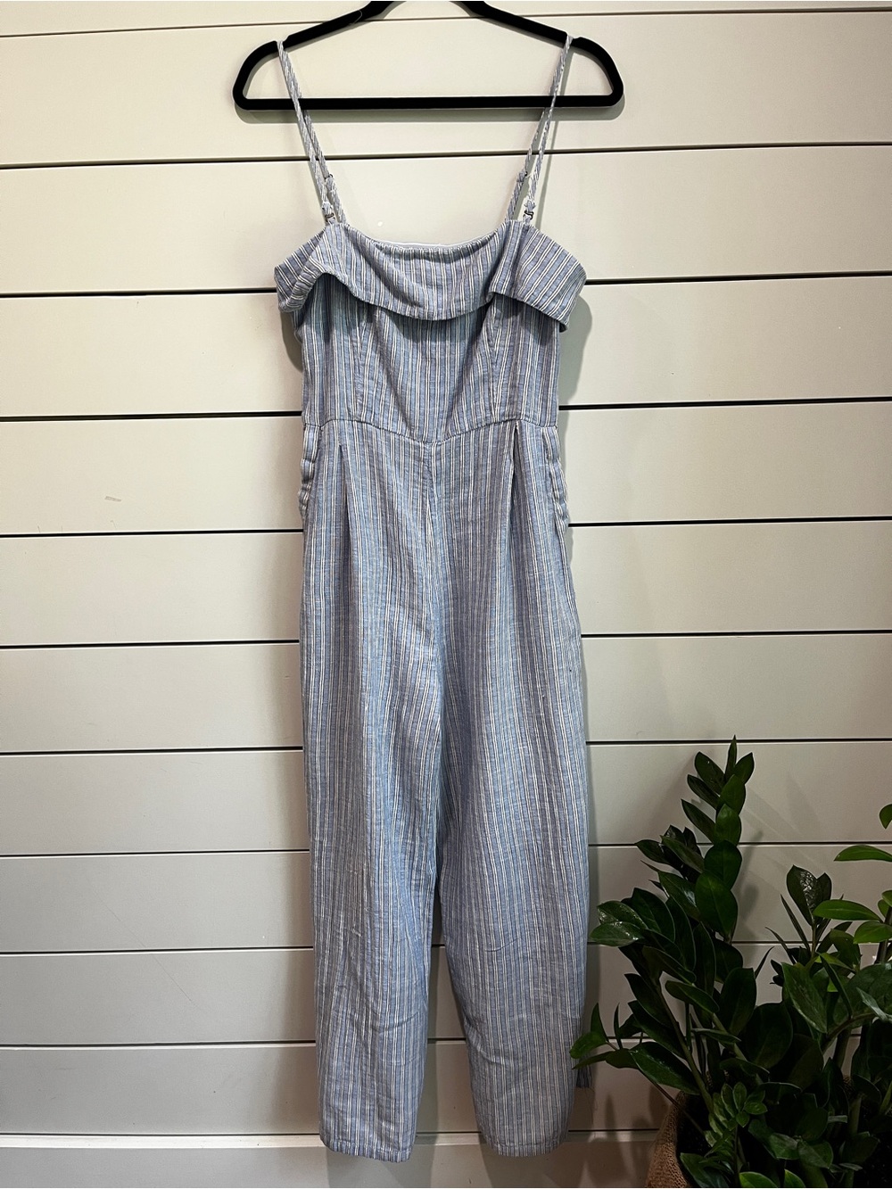 Light Blue & White Striped Sleeveless Jumpsuit